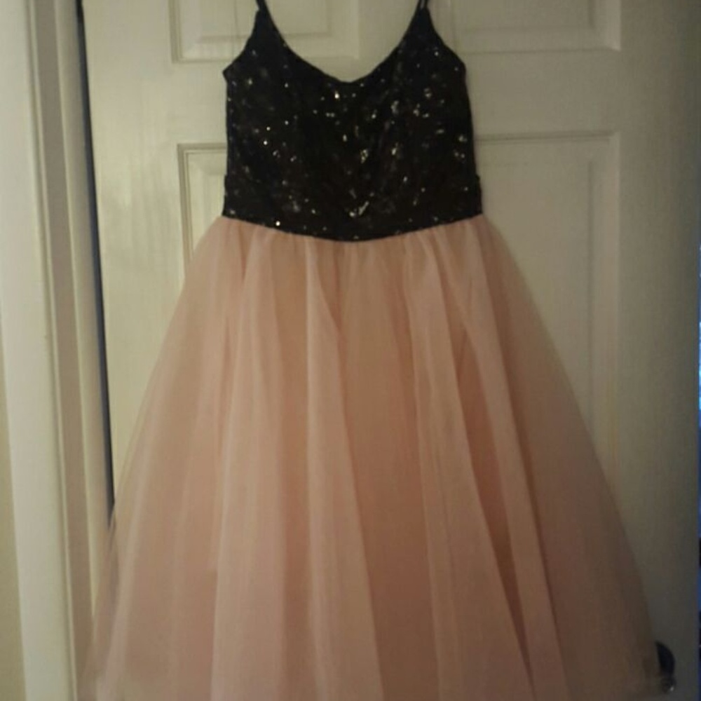 Pale pink and black sequin party dress